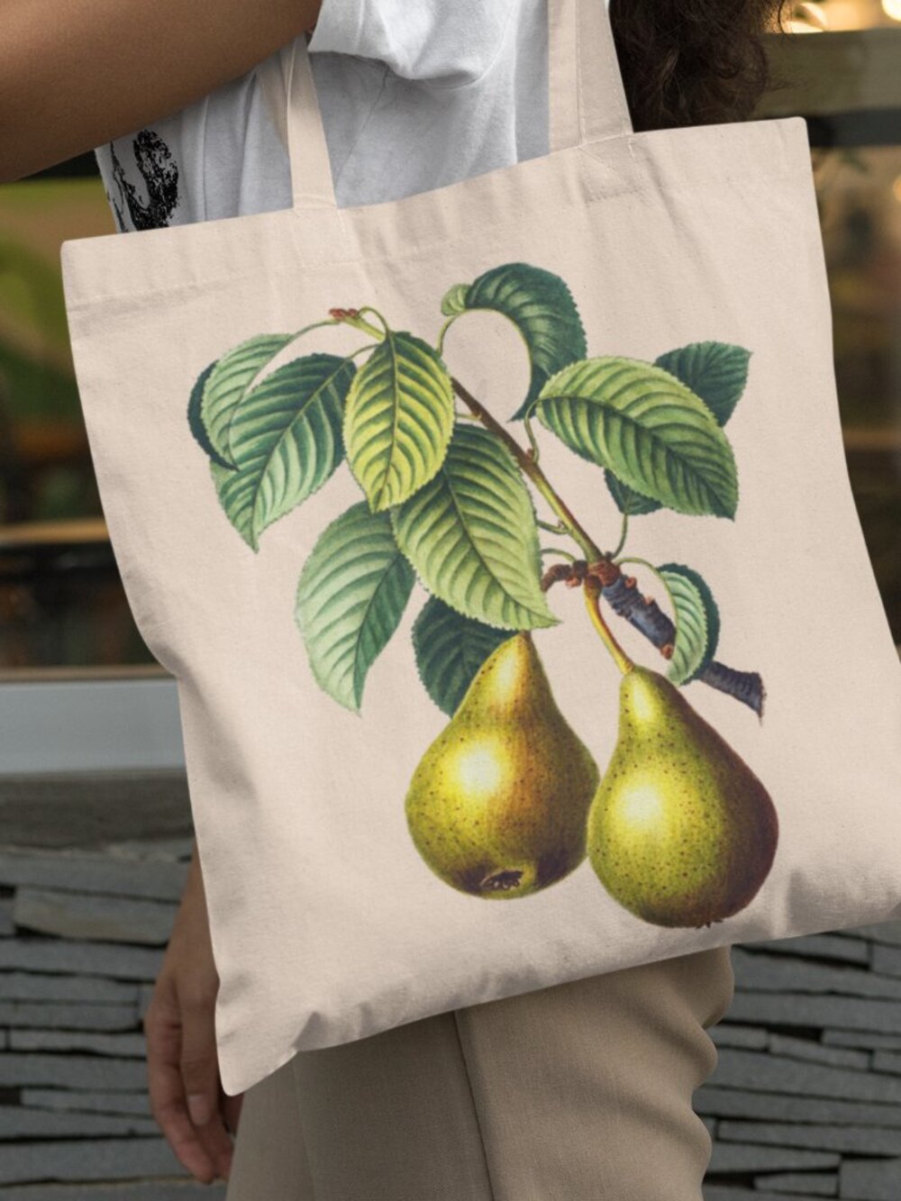 Pear Vintage Botanical Print Graphic Canvas Tote Bag